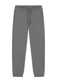 Grijze sweatpants met een elastische tailleband, verstelbaar koord, zijzakken en geribbelde manchetten. Gedeeltelijke textuur en minimalistisch ontwerp.