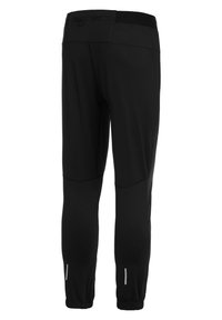 Pantalons de sport noirs avec un design fuselé, une taille élastique, une poche zippée à l'arrière et des accents réfléchissants à l'ourlet. Fabriqués en tissu lisse.