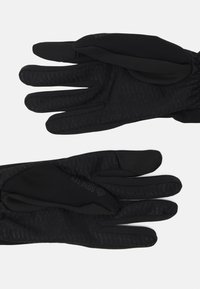 Schwarze Handschuhe mit einem schlanken Design und einem sechseckigen Texturmuster auf der Handfläche. Hergestellt aus vielseitigem Material für Griffigkeit und Flexibilität.