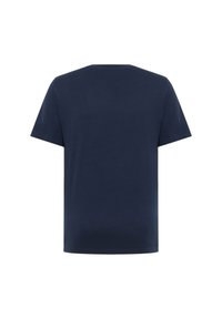 Plain navy blue short-sleeve t-shirt, shown from the back on a white background, with a crew neck and regular fit.