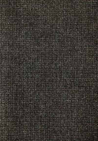 Dark textured fabric with a subtle pattern, featuring a mix of gray and brown threads, creating a woven appearance. Smooth to the touch.