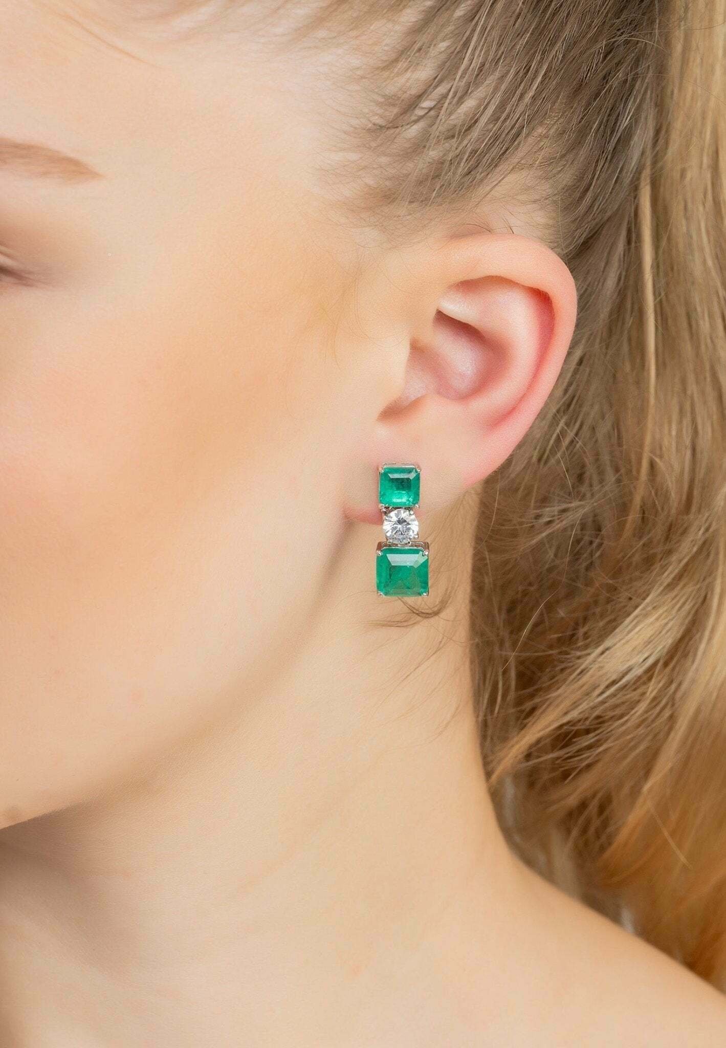 Latelita Orecchini Pendenti Petite In Onice Verde E Oro 22ct - Argento 925 - 4