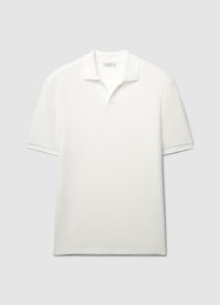 Polo blanc à manches courtes avec tissu texturé, col classique et patte à trois boutons, doté d'une coupe décontractée et d'un design simple.