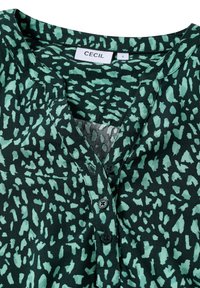 Groene dierenprint blouse met v-hals, korte mouwen en zwarte knopen. Lichtgewicht stof met een gladde textuur. Merkenlabel: CECIL.
