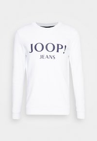 Felpa bianca con grande stampa blu navy "JOOP! JEANS" sul davanti. Maniche lunghe con polsini a coste e scollatura a girocollo.