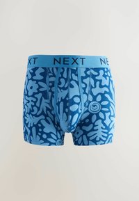Plavi bokserice s kontrastnim svijetloplava cvjetnim uzorkom, izrađene od mekog materijala, s elastičnom trakicom u struku s "NEXT" logotipom.