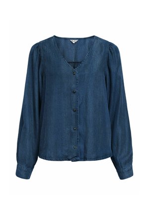 Object, BLOUSE V-NECK BUTTON - Bluză - dark blue denim