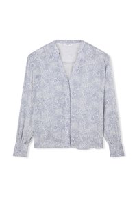 Camicia button-up blu chiaro con stampa paisley. Maniche lunghe con polsini aderenti e colletto rilassato. Realizzata in tessuto morbido e texturizzato.