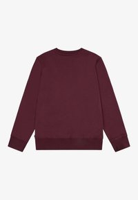 Felpa color bordeaux, materiale in cotone morbido, maniche lunghe, polsini e orlo a coste, dettaglio dell'etichetta quadrata sul retro, design semplice e monocolore.