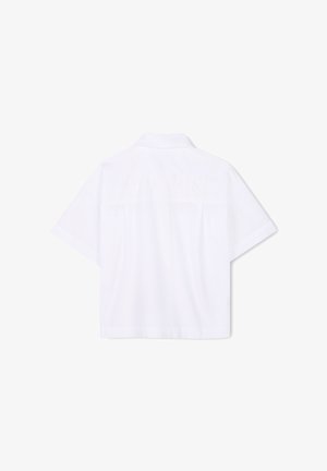 Witte kortekorte shirt met een kraag, achterbalk en subtiele "LANVIN" borduursel. Glad materiaal met een strakke uitstraling.