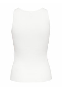 Haut en tricot blanc sans manches à côtes, avec un col rond et une silhouette ajustée.