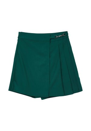 Gonna plissettata verde realizzata in tessuto morbido, con chiusura laterale in metallo. Design sartoriale con orlo netto.