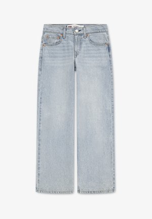 Heledad sinised teksapüksid laia säärtega, kõrge vöökohaga, viie taskuga ja õrnade pleekidega. Viimistletud vasest niitidega.