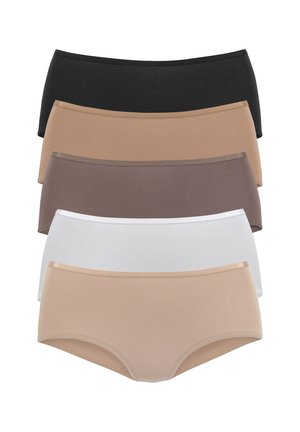 Six pairs of cotton briefs in various colors: black, light brown, dark brown, beige, and white. Each features a smooth texture and elastic waistband.