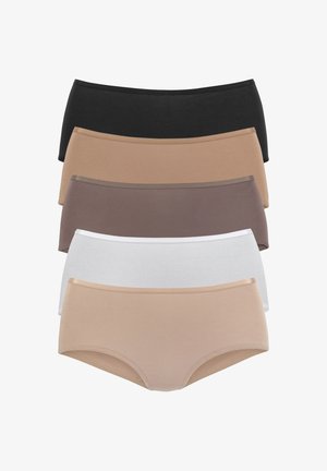 Six pairs of cotton briefs in various colors: black, light brown, dark brown, beige, and white. Each features a smooth texture and elastic waistband.