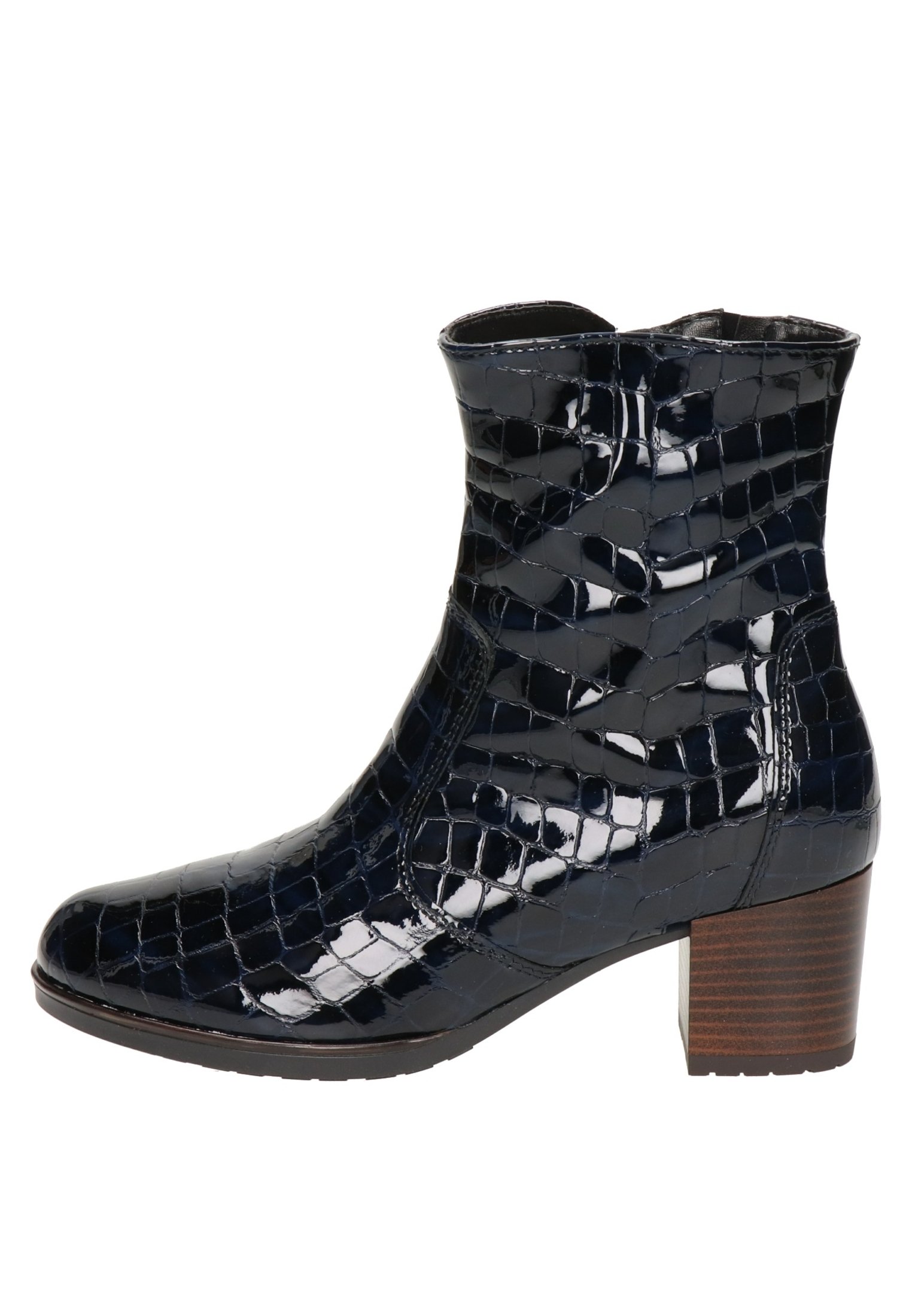 black patent croc ankle boots