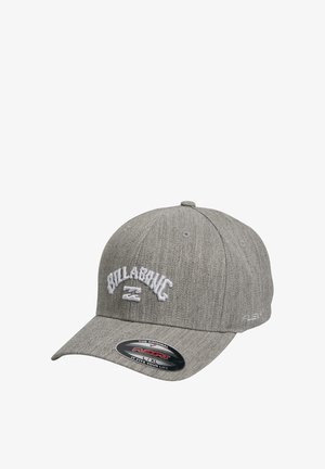 Gray cap with a textured fabric, featuring a white embroidered "BILLABONG" logo on the front and a Flexfit tag on the side.