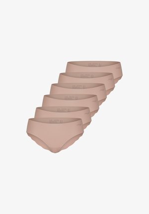 Set di sette paia di slip da donna in tinta unita, design senza cuciture, realizzati in tessuto morbido con vita media e bordi ondulati.