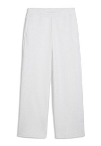 Ανοιχτό γκρι φόρμα με ελαστική μέση, πλαϊνές τσέπες, φαρδιές παντελόνες και μικρό λευκό λογότυπο Puma στο δεξί μηρό.