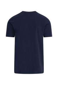 Marineblå kortermet T-skjorte med rund hals og enkel design. Laget av bomull, med en jevn tekstur og normal passform.
