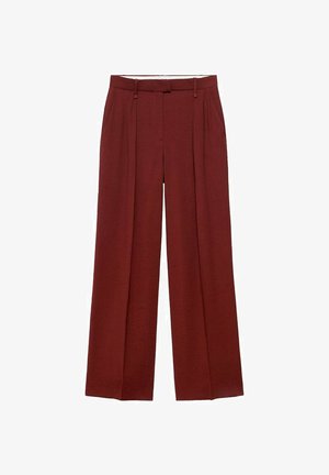 Weite Hose in einem tiefen Rotton, mit hoher Taille, Falten vorne und einem glatten, strukturierten Stoff.