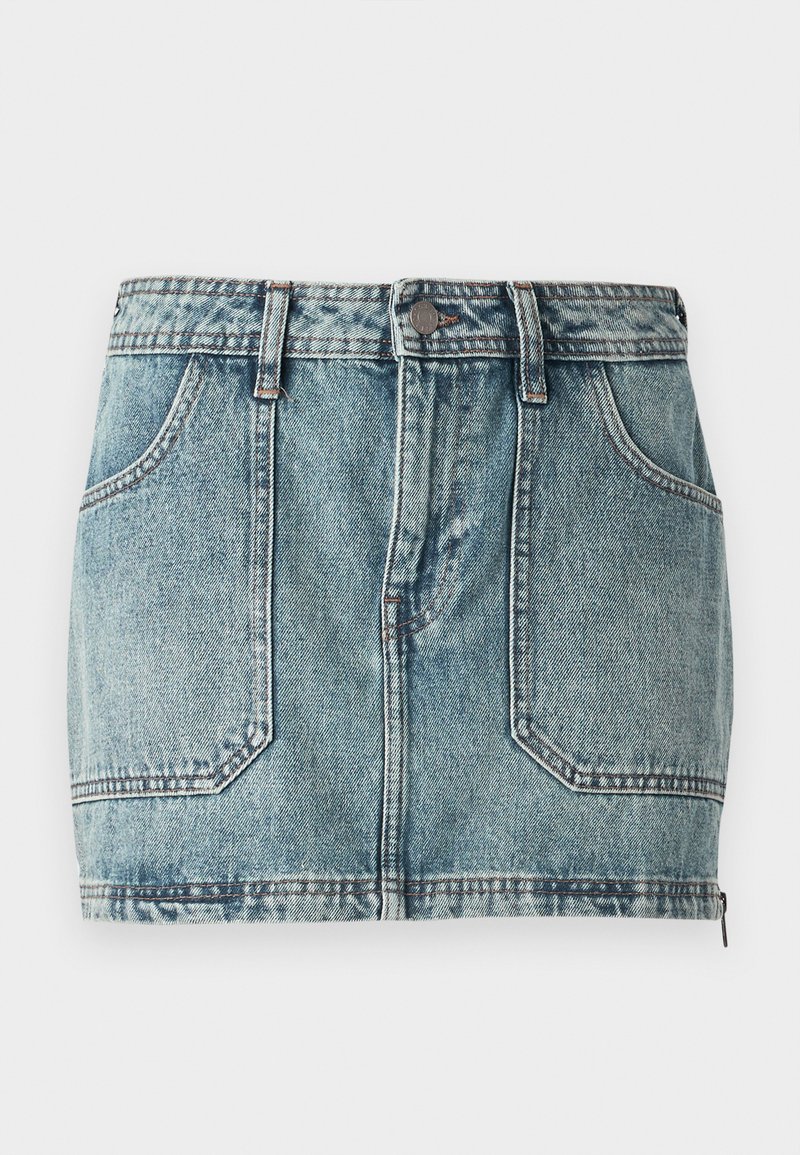Guess Originals GO SIDE ZIP SKIRT - Mini skirt - stone blue denim ...