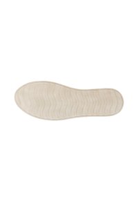 Soletta per scarpa, gomma beige, texture ondulata sulla superficie, punta arrotondata, senza motivi o disegni particolari, taglia indicata come 36.
