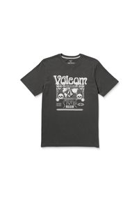 T-shirt en coton noir à col rond, arborant un graphique blanc avec des crânes et du texte à l'avant. Manches courtes, coupe classique.