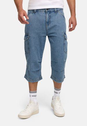INDICODE JEANS NICOLAS CHECK SHORTS CARGO - Denim shorts - blue wash