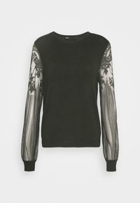 Zwarte trui met lange doorzichtige kantmouwen met bloempatronen. Ronde halsontwerp met geribbelde manchetten en zoom. Getextureerde stof.