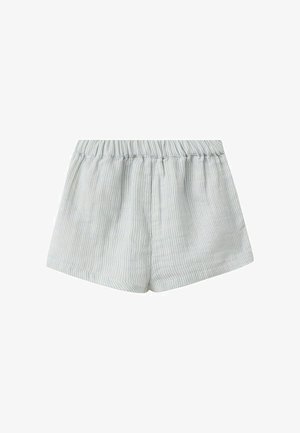 Pantaloncini con elastico in vita, a righe verticali grigio chiaro e bianche, vestibilità ampia e orlo alla lunghezza del ginocchio.