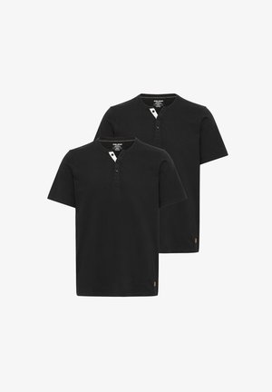 Fekete pamut pólók (két darabos csomag) rövid ujjakkal, kerek nyakkivágással és három gombos légkörrel; apró logóval a szegélyen.