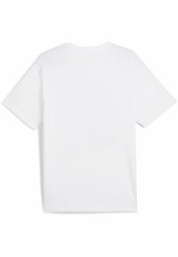 Camiseta de algodón blanca con cuello redondo, mangas cortas y un corte relajado. La parte posterior es lisa, sin gráficos ni adornos.