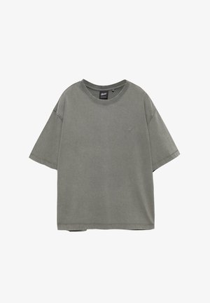 PULL&BEAR, BOXY WASH STWD MINI LOGO T-SHIRT - T-shirt basique - grey