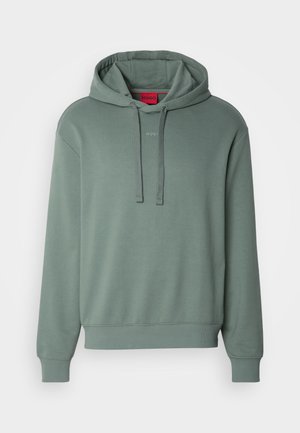 Groene hoodie van een zachte katoenmix, met een trekkoord in de capuchon, een logo aan de voorkant en geribbelde manchetten en onderrand. Eenvoudig, relaxed fit ontwerp.