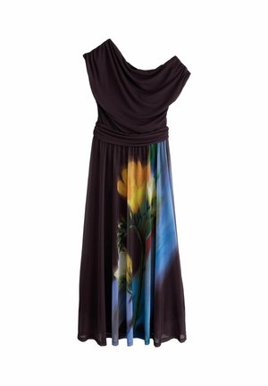 Next, OFF SHOULDER MESH MIDI DRESS - Vestido largo - plum  yellow floral print