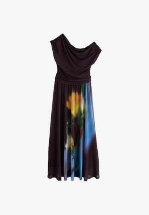 Next, OFF SHOULDER MESH MIDI DRESS - Vestido largo - plum yellow floral print