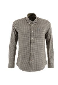 Geruite lange mouwen shirt in bruin en wit, gemaakt van katoen, met een button-down kraag en een borstzak met een logo patch.