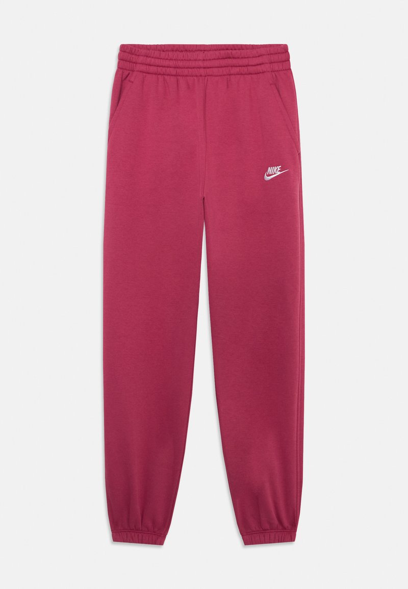 Nike sportiniai kelniukai magenta spalvos, pagaminti iš minkštos medžiagos, su elastine juosta, užtrauktais kulkšnimis ir šoninėmis kišenėmis. Logo matomas kairėje šlaunyje.