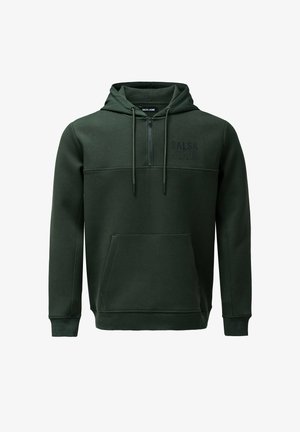 Tamnozeleni dukserica s kapuljačom, s polu-zipom, prednjim džepom i toniranim logotipom. Izrađena od glatkog materijala s opuštenim krojem.