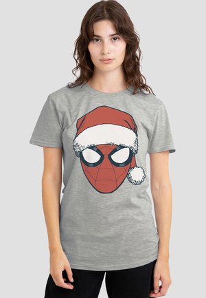 SPIDERMAN CHRISTMAS SANTA HAT PORTRAIT - Print T-shirt - mottled light grey