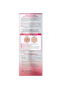 Nivea Anti-Age & Anti-Fleckens Dual Serum box in pink and white. Text describes anti-aging benefits, ingredients, and visible results in 7 days.