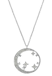 Sölvhalsband med en halvmånependant prydd med klara kristaller och stjärnformer, med en fin kedja.