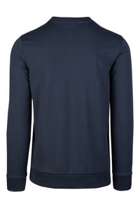 Felpa a maniche lunghe blu navy realizzata in tessuto morbido, con colletto e polsini a coste, texture liscia e senza grafiche o motivi visibili.