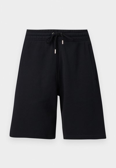 Shorts noirs mi-genoux avec taille élastique et cordon de serrage, dotés de poches latérales et d'une coupe décontractée.