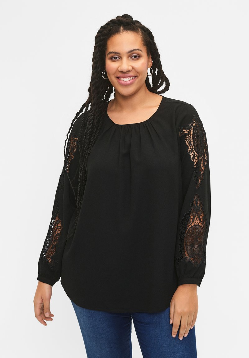 Zizzi LONG SLEEVE WITH CROCHET DETAILS - Camicetta - black
