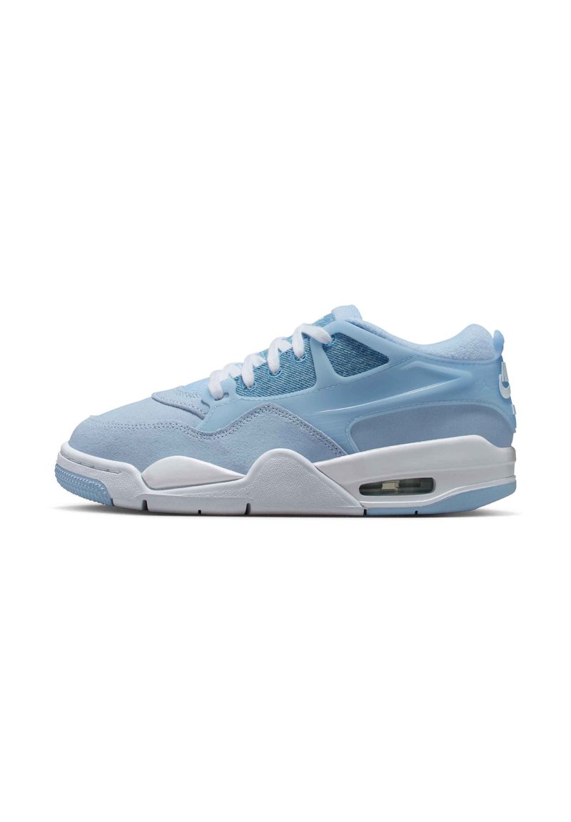 Light blue sneaker made of suede and mesh, featuring white accents, a cushioned sole, and an air unit in the heel for comfort.