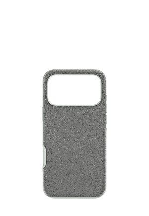 Coque de smartphone texturée en gris, avec une découpe pour l'appareil photo. Le design est élégant avec une surface lisse et des bords arrondis.