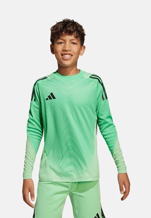 Groen sportshirt met lange mouwen, voorzien van een textuurpatroon en zwarte accenten. Inclusief het Adidas-logo op de borst.