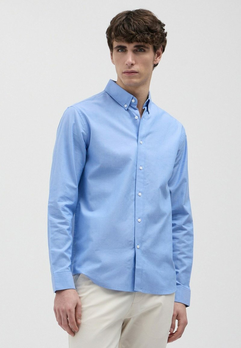 TINTORIA MATTEI 954 - Camicia in cotone a righe azzurro / bianco